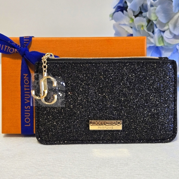 Louis Vuitton Box w/ Ribbon+Jimmy Choo (Parfurms) Black Glitter Keychain Pouch - Picture 1 of 8